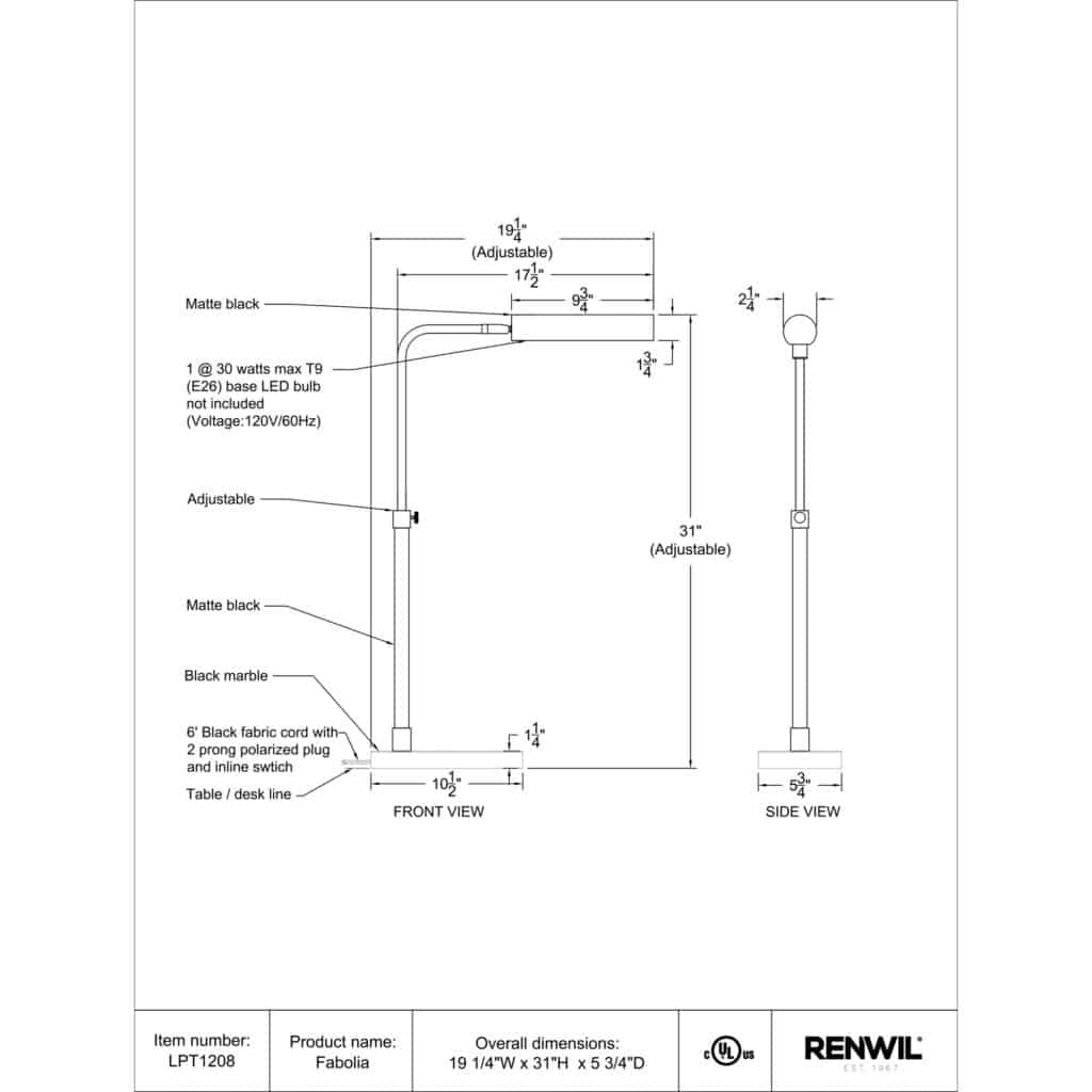 Fabolia Table Lamp LPT1208 LPT1208 TECHNICAL