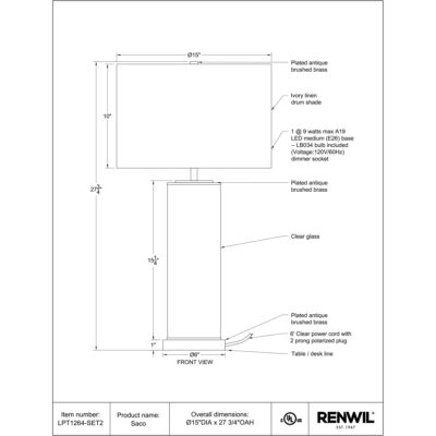 Saco Table Lamp Set Of 2 LPT1264-SET2 LPT1264 SET2 7