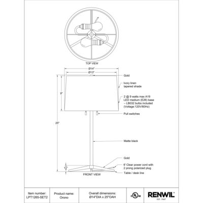 Orono Table Lamp Set Of 2 LPT1265-SET2 LPT1265 SET2 8
