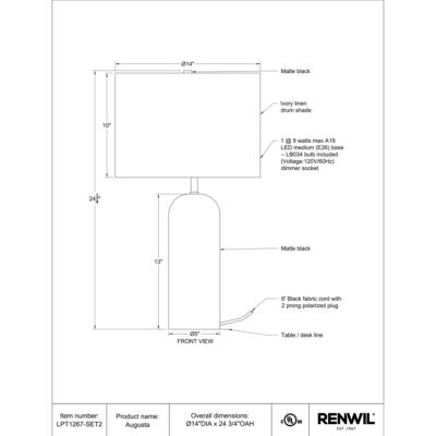 Augusta Table Lamp Set Of 2 LPT1267-SET2 LPT1267 SET2 7