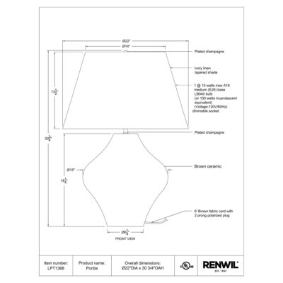 Pontia Table Lamp LPT1368 LPT1368 4