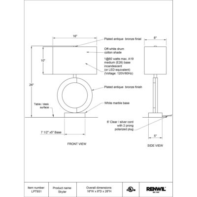 Skylar Table Lamp LPT931 LPT931 5