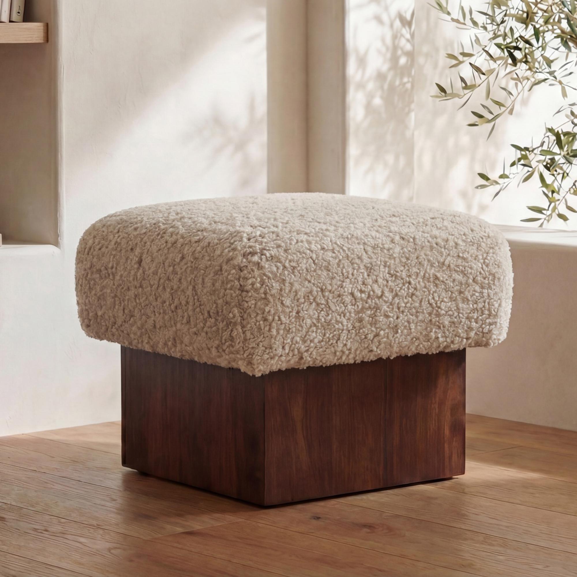 Serge Ottoman Cream Faux Shearling 2 Serge Ottoman Cream Faux Shearling - Image 2
