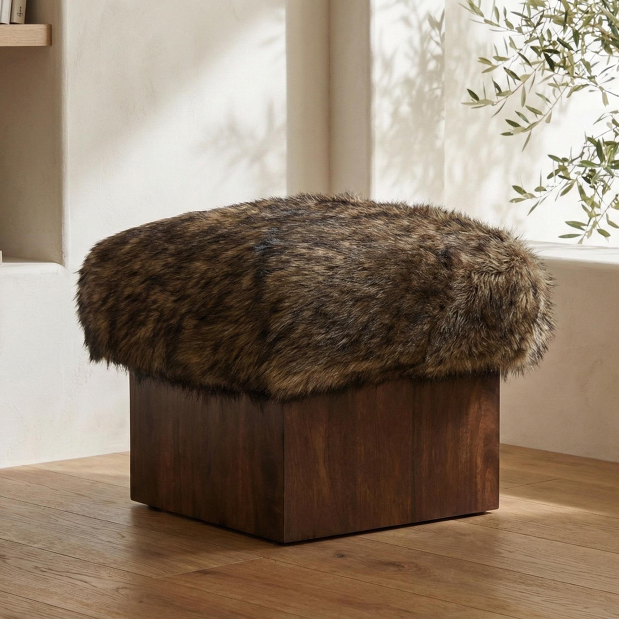 Serge Ottoman Brown Faux Fur 2 Serge Ottoman Brown Faux Fur - Image 2