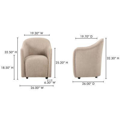 Drava Rolling Dining Chair Beige 23 Drava Rolling Dining Chair Beige OA-1034-34 OA 1034 34 70
