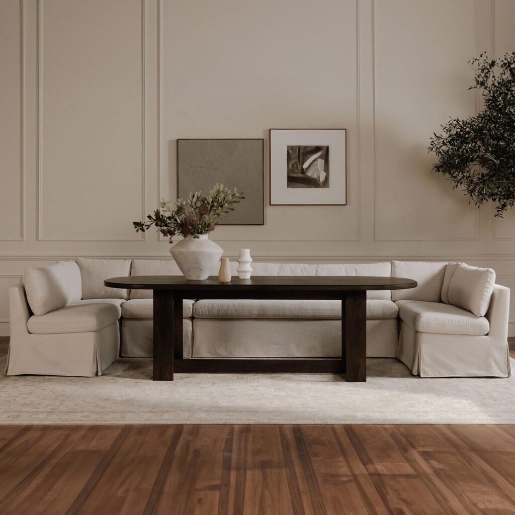 Fable Slipcover Dining Banquette U-Shape Beige 168In - Image 10