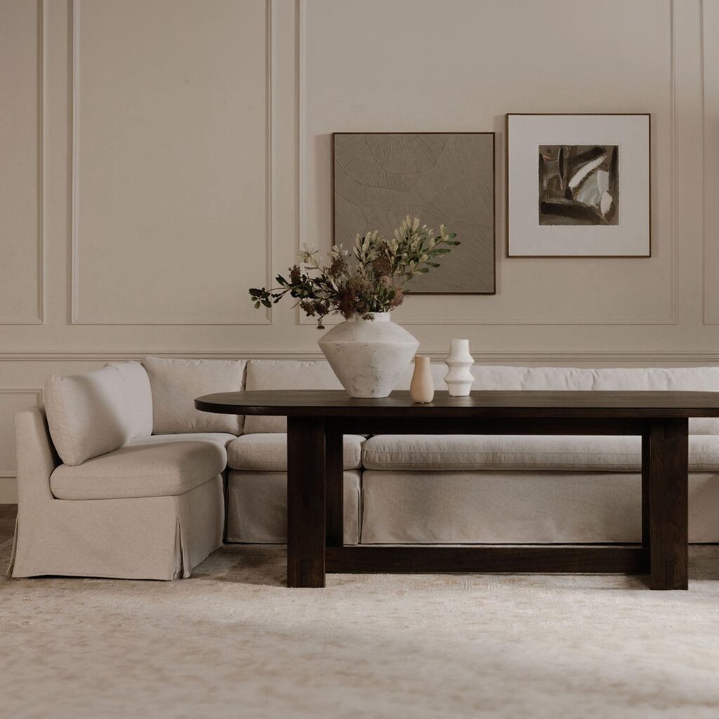 Fable Slipcover Dining Banquette L-Shape Beige 125.5In - Image 10