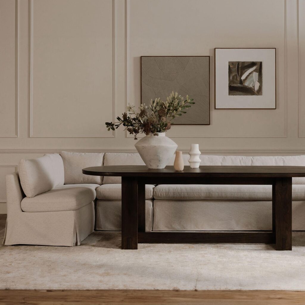 Fable Slipcover Dining Banquette L-Shape Beige 139.5In - Image 10