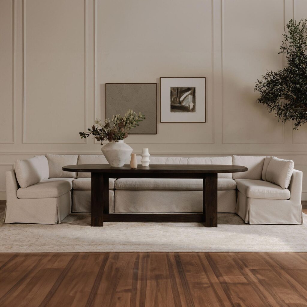 Fable Slipcover Dining Banquette U-Shape Beige 121In - Image 10
