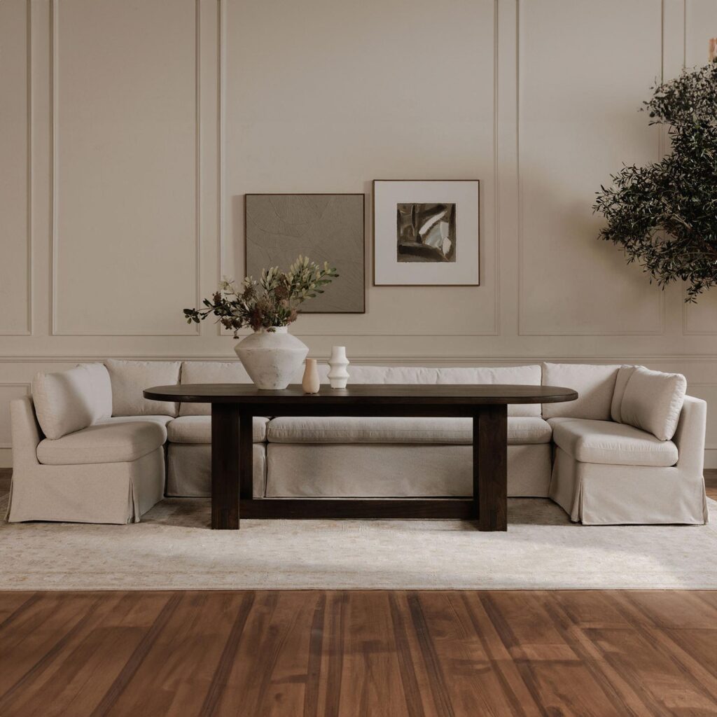 Fable Slipcover Dining Banquette U-Shape Beige 129In - Image 10