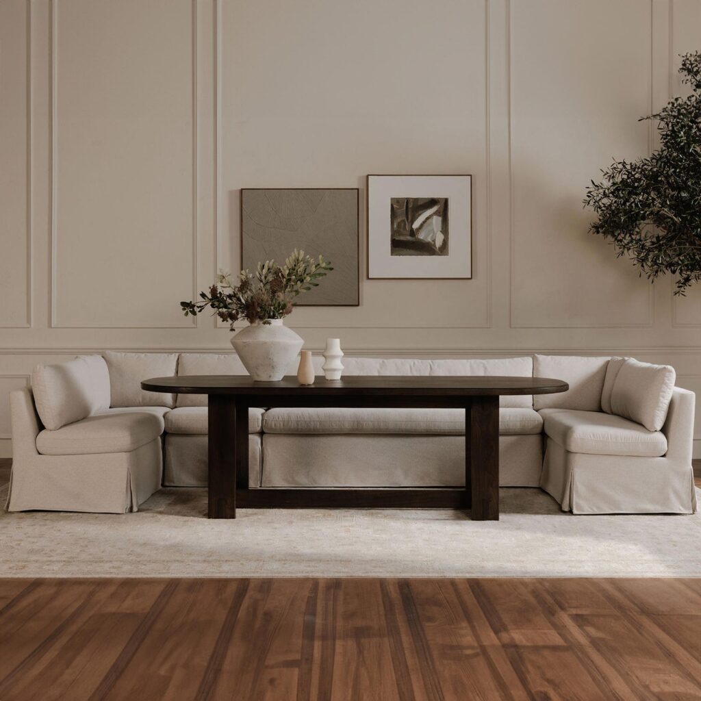 Fable Slipcover Dining Banquette U-Shape Beige 154In - Image 10