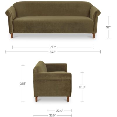 Harmony Sofa Dark Green Faux Mohair OA-1115-27 OA 1115 27 70 dim