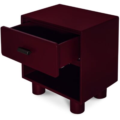Jolene Nightstand Deep Red 9 Jolene Nightstand Deep Red QO-1013-06 QO 1013 06 Jolene diagL open shadsilo