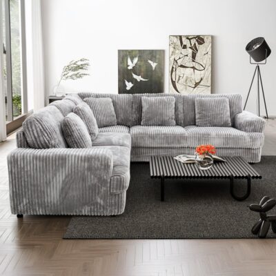 Tarra Corner Sofa 73867 Tarra Sectional Config2 3 Piece Teddy Grey Lifestyle