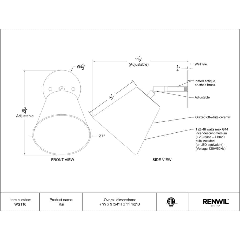 Kai Wall Sconce WS116 WS116 TECHNICAL