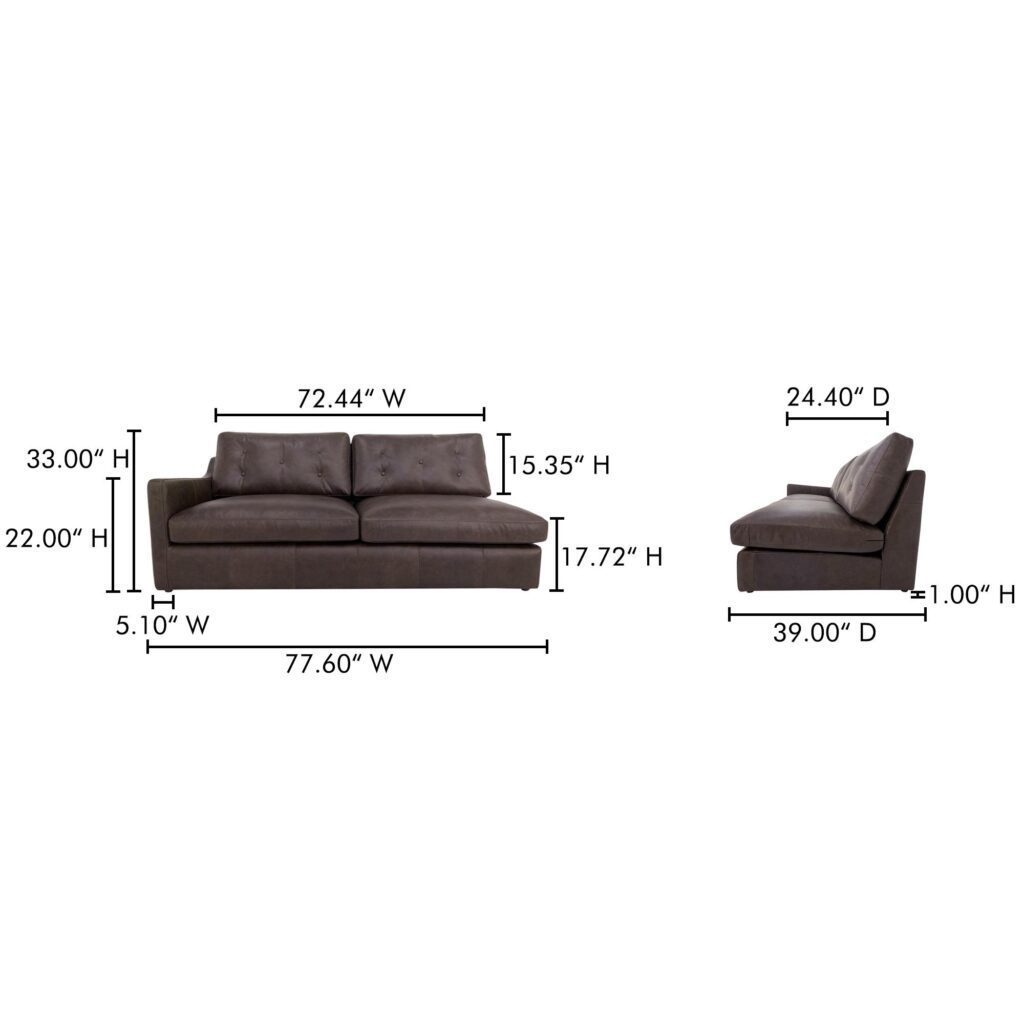 Thurlow Left Arm Facing Sofa Espresso Brown Leather - Image 7