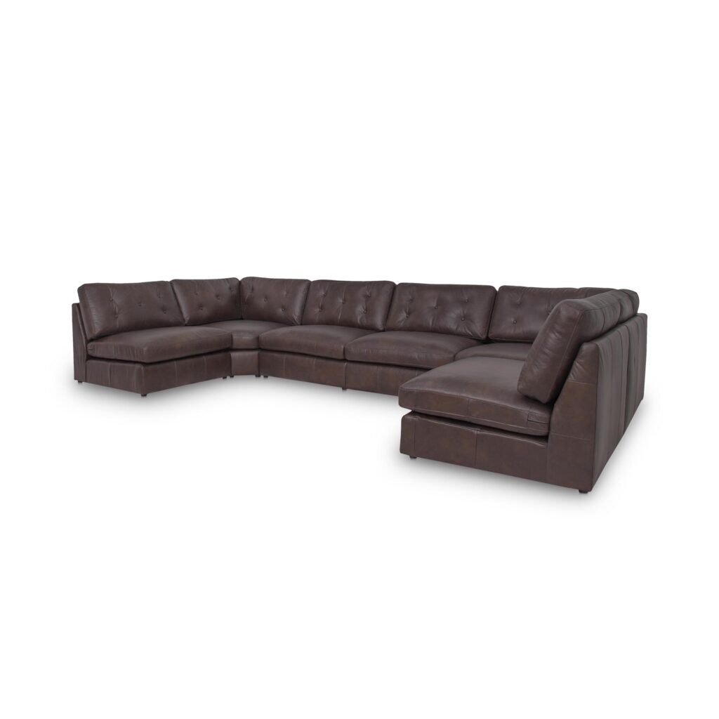Thurlow U Shaped Modular Armless Sectional   Espresso Brown Leather - Image 2