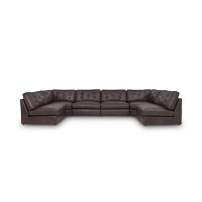 Thurlow U Shaped Modular Armless Sectional   Espresso Brown Leather