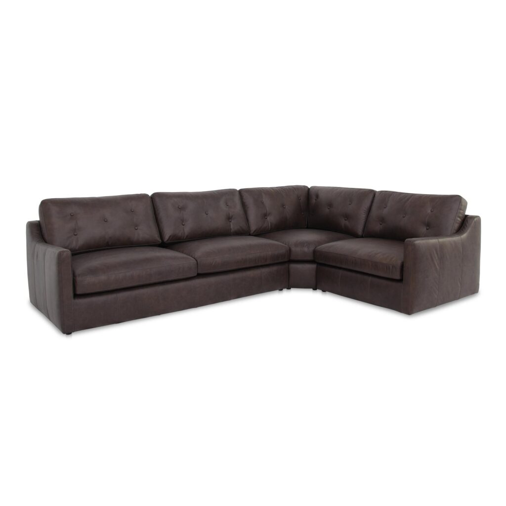 Thurlow 3 Piece Right Modular Sectional Espresso Brown Leather - Image 2