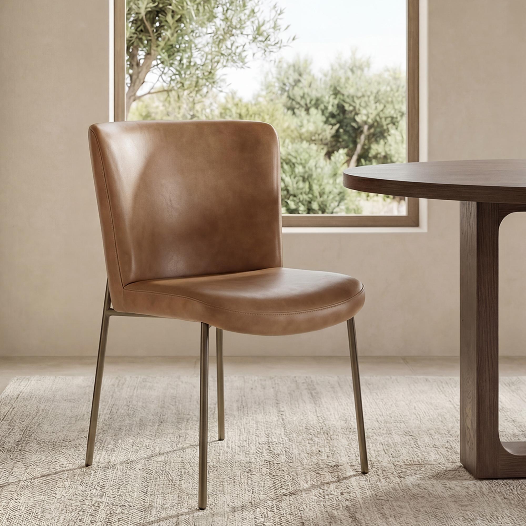 Early Dining Chair Tan Leather-Set Of Two 2 Early Dining Chair Tan Leather-Set Of Two - Image 2