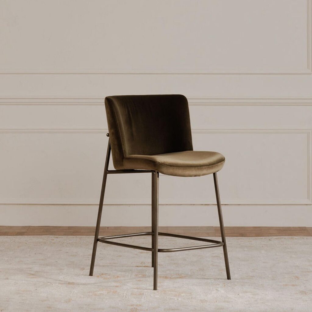 Early Bar Stool Faux Green Mohair - Image 6