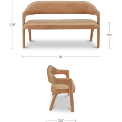 Martens Dining Bench Tan Leather YM-1032-03 YM 1032 03 70 dim